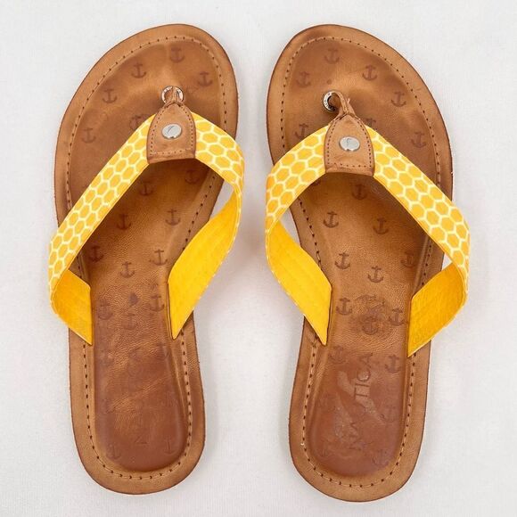 Nautica Gulf Breeze Yellow Honeycomb Fabric Straps Flip Flop Sandal Size 7 - Picture 6 of 9